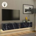 Έπιπλο τηλεόρασης επιτοίχιο Figure Megapap με LED χρώμα μαύρο εφέ μαρμάρου 181,8x31,7x30εκ.