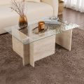 Τραπεζάκι σαλονιού Vetrino Megapap γυάλινο χρώμα travertine 105x65x40εκ.