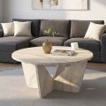 Τραπεζάκι σαλονιού Lagerta Megapap χρώμα travertine Ø75x35εκ.