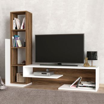 Σύνθεση τηλεόρασης Bend Megapap χρώμα λευκό - καρυδί 153,6x39x131εκ.