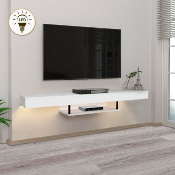 Έπιπλο τηλεόρασης επιτοίχιο Albares Megapap με LED χρώμα λευκό 150x29,6x22εκ.