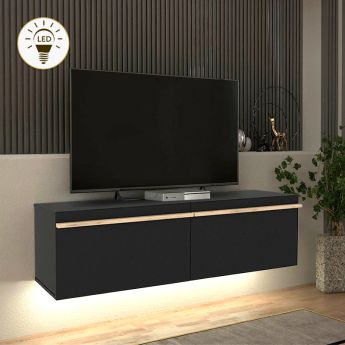Έπιπλο τηλεόρασης επιτοίχιο Morel Megapap με LED χρώμα μαύρο 140x41,8x40εκ.