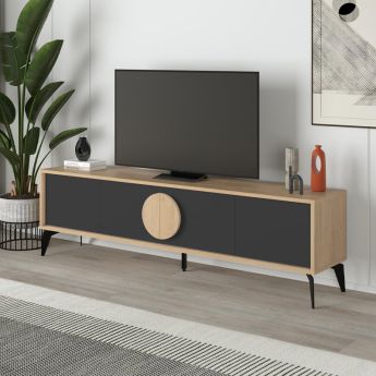 Έπιπλο τηλεόρασης Gora Megapap χρώμα sapphire oak - silky black 180x35,6x51εκ.
