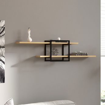 Ραφιέρα τοίχου Mone Megapap χρώμα sapphire oak - μαύρο 120x18x30εκ.