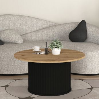 Τραπεζάκι σαλονιού Bohema Megapap χρώμα μαύρο - sepet oak Ø85x43,2εκ.