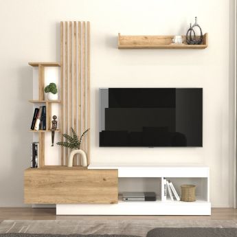 Σύνθεση τηλεόρασης Vermont Megapap χρώμα λευκό - sepet oak 180x40x193,8εκ.