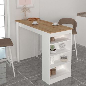 Τραπέζι μπαρ Monaco Megapap χρώμα λευκό - sapphire oak 120x51,6x101,8εκ.