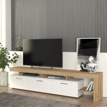 Έπιπλο Τηλεόρασης Ξύλινο Acnes Λευκό - Sapphire Oak Μ220xΠ40xΥ52cm GP042-0243,3