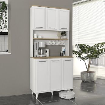 Έπιπλο κουζίνας Potter 3 Megapap χρώμα λευκό - rota oak 90x40x196,1εκ.