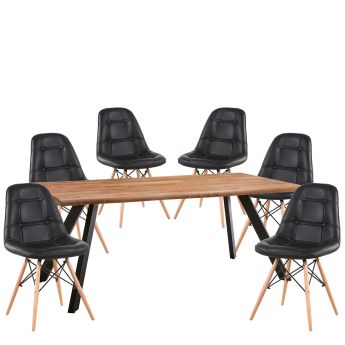 Σετ Τραπεζαρία (6+1) Artelibre Aosa Μαύρο/honey Maple Μέταλλο/ξύλο/pvc/mdf 180x90x76cm 14990412