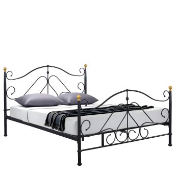 Κρεβάτι Artelibre Evelyn Μεταλλικό Semy Glossy Black 210x159x109cm (Στρώμα 150x200cm)