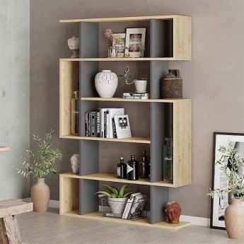 Βιβλιοθήκη Mito Megapap χρώμα sapphire oak - ανθρακί 108x25x161εκ.