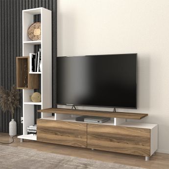 Σύνθεση τηλεόρασης Tulip Megapap χρώμα λευκό - καρυδί 160x29,5x160εκ.