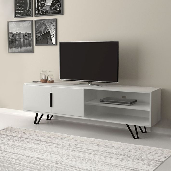 Έπιπλο Τηλεόρασης Ξύλινο Foot Λευκό Μ160xΠ35xΥ49cm GP028-0033,3