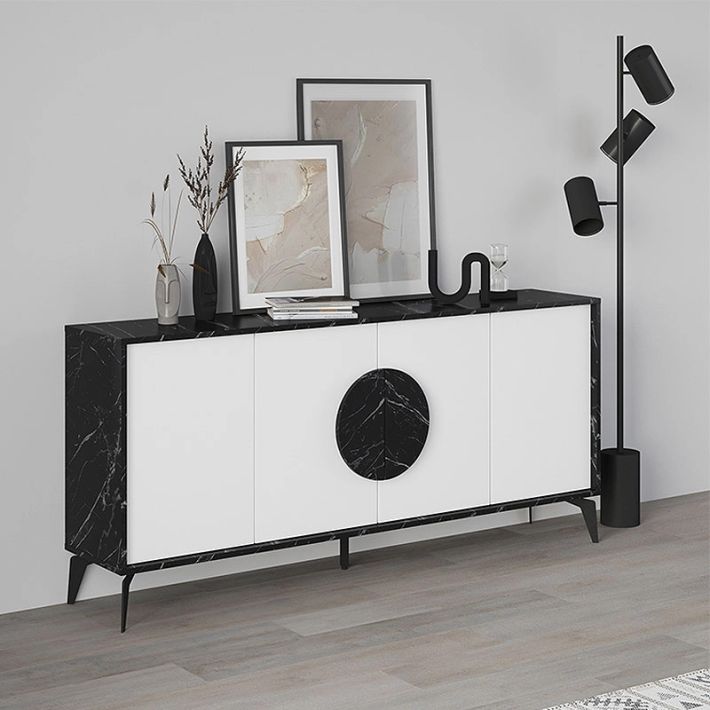 Μπουφές Gora Megapap χρώμα μαύρο εφέ μαρμάρου - λευκό 180x35,6x82εκ.