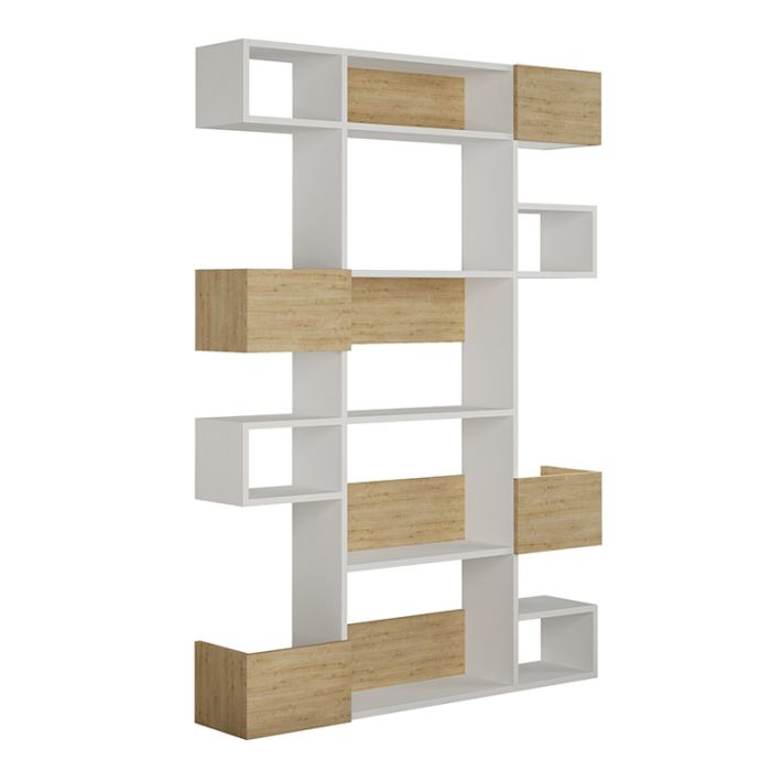Βιβλιοθήκη Niho Megapap χρώμα λευκό - sapphire oak 120x25,3x171εκ.