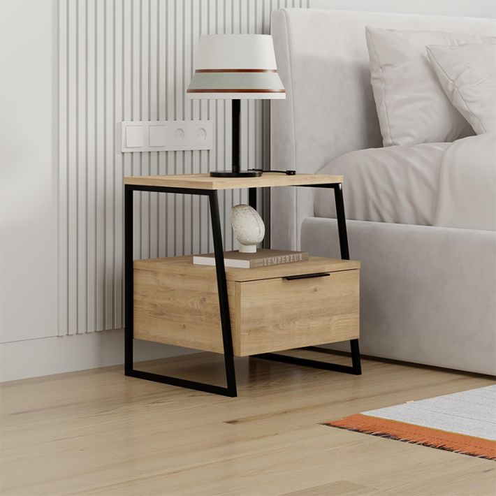 Κομοδίνο Pal Megapap χρώμα sapphire oak 45x40x50εκ.
