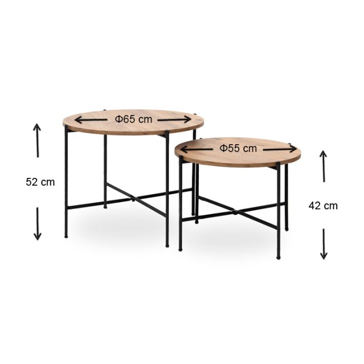 Σετ τραπεζάκια σαλονιού Zayden Megapap 2 τμχ χρώμα pine oak 65x65x52εκ.