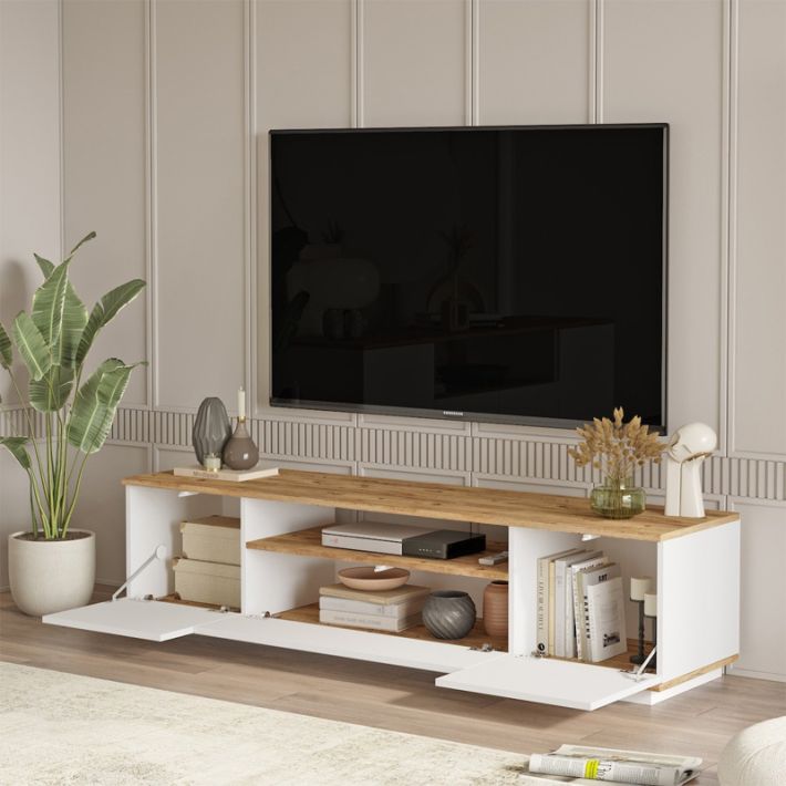 Έπιπλο τηλεόρασης Fedya Megapap χρώμα λευκό - sapphire oak 180x45x44,6εκ.