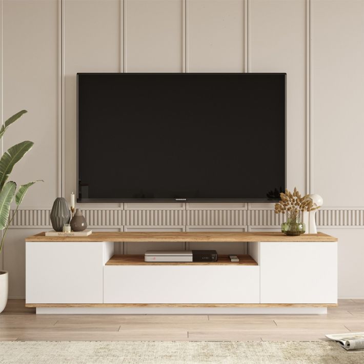 Έπιπλο τηλεόρασης Fedya Megapap χρώμα λευκό - sapphire oak 180x45x44,6εκ.