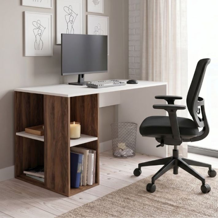 Γραφείο εργασίας Coral Megapap χρώμα λευκό - καρυδί 140x60x75εκ.