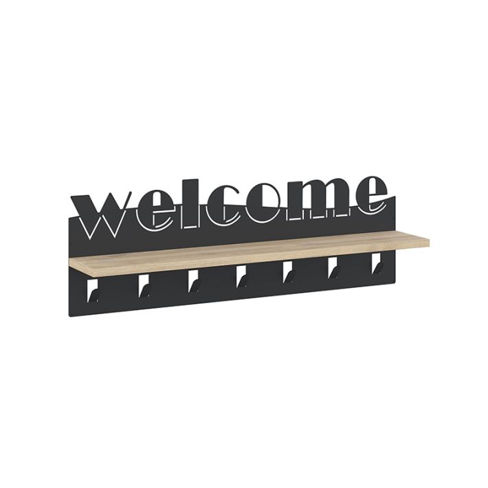 Κρεμάστρα τοίχου Welcome Megapap χρώμα μαύρο - sapphire oak 86x15,2x29εκ.