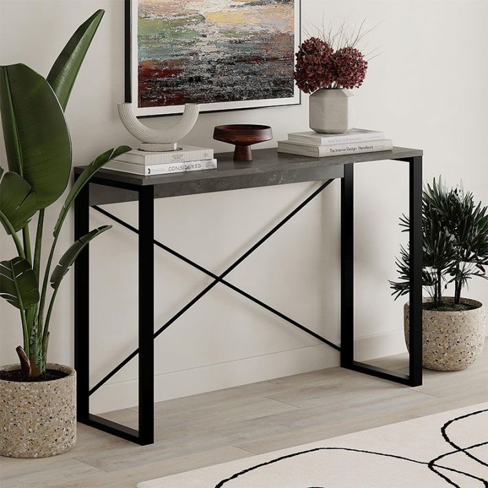 Κονσόλα Archie Megapap χρώμα γκρι ρετρό - μαύρο 110x35x75εκ.