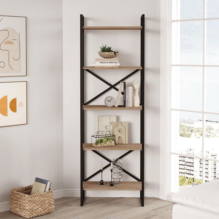 Βιβλιοθήκη Dusan Megapap χρώμα sepet oak 58x30x175εκ.