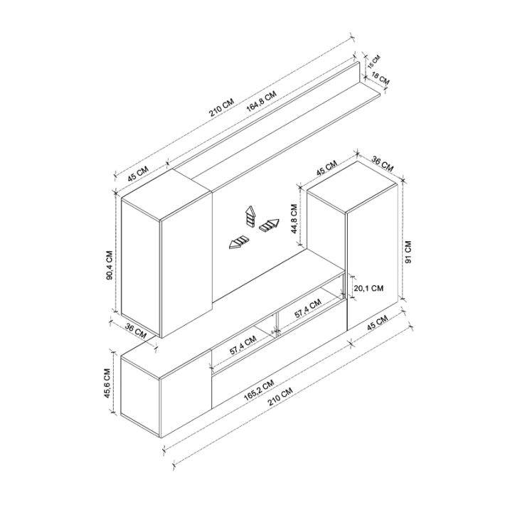 Σύνθεση τηλεόρασης Rodos Megapap χρώμα λευκό 210,2x36x90,4εκ.