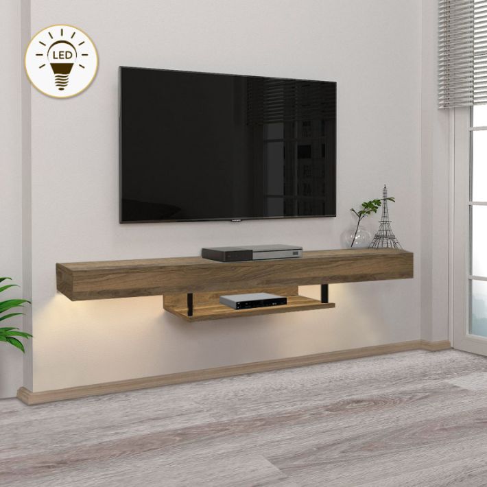 Έπιπλο τηλεόρασης επιτοίχιο Albares Megapap με LED χρώμα καρυδί 150x29,6x22εκ.