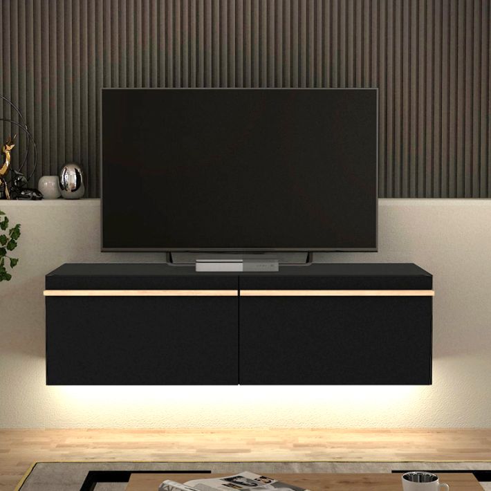 Έπιπλο τηλεόρασης επιτοίχιο Morel Megapap με LED χρώμα μαύρο 140x41,8x40εκ.