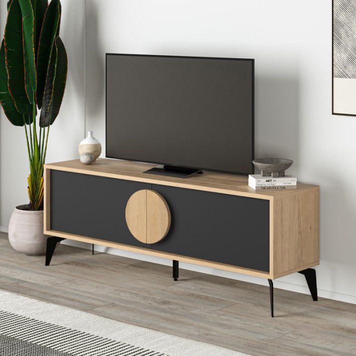 Έπιπλο τηλεόρασης Gora Megapap χρώμα sapphire oak - silky black 140x35,6x51εκ.