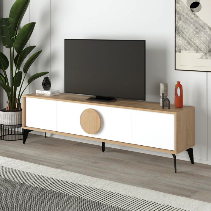 Έπιπλο τηλεόρασης Gora Megapap χρώμα sapphire oak - λευκό 180x35,6x51εκ.