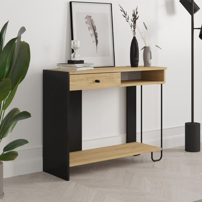 Κονσόλα Sirius Megapap χρώμα sapphire oak - silky black 100x35x79εκ.