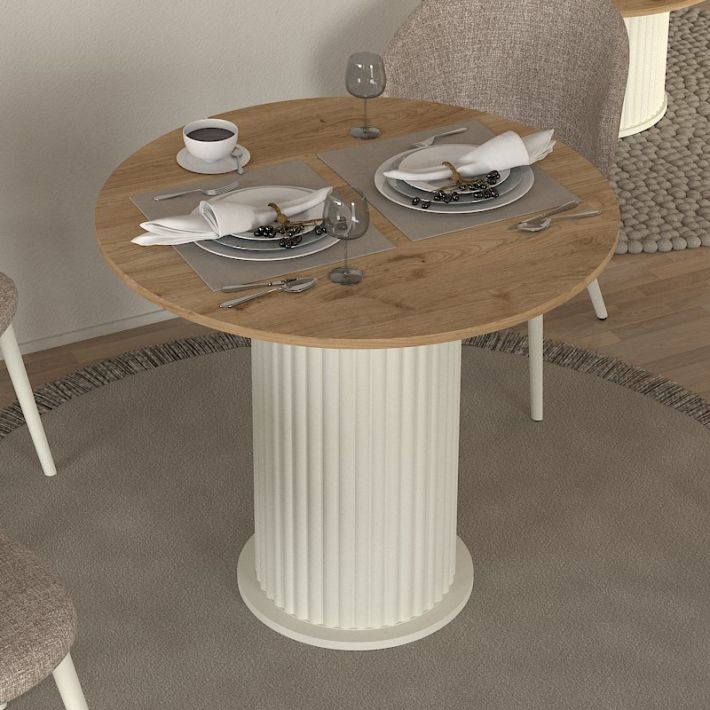 Τραπέζι Bohema Megapap χρώμα ivory - sepet oak Ø90x77,7εκ.