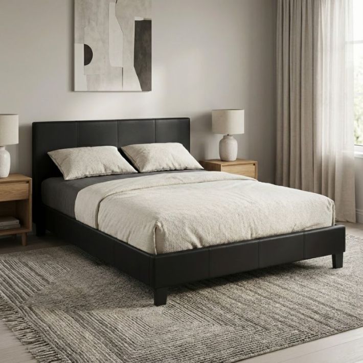 Κρεβάτι Flat Megapap από τεχνόδερμα χρώμα μαύρο ματ 160x200εκ.