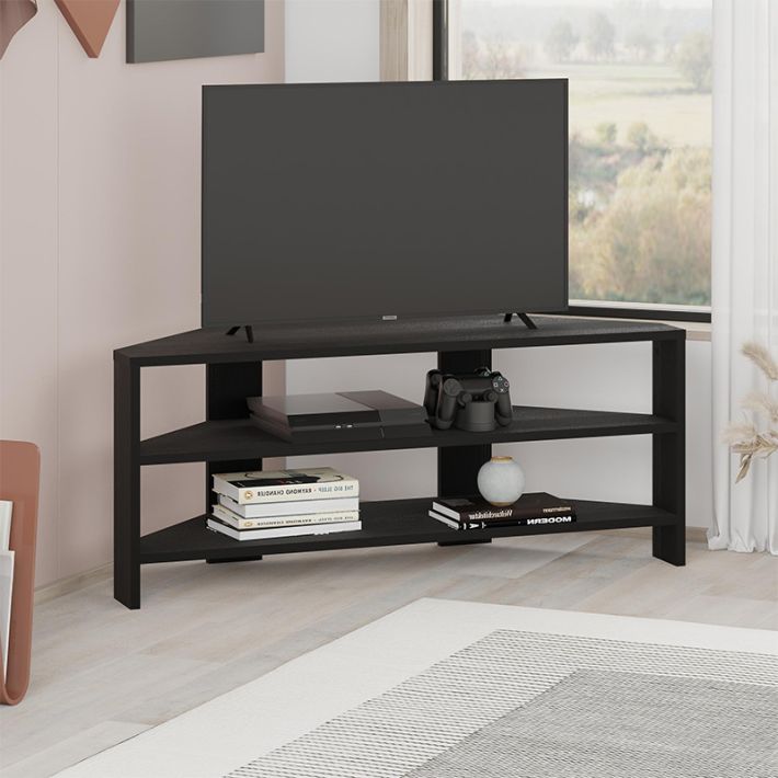 Έπιπλο τηλεόρασης γωνιακό Thales Megapap χρώμα black wood 110x36x45εκ.