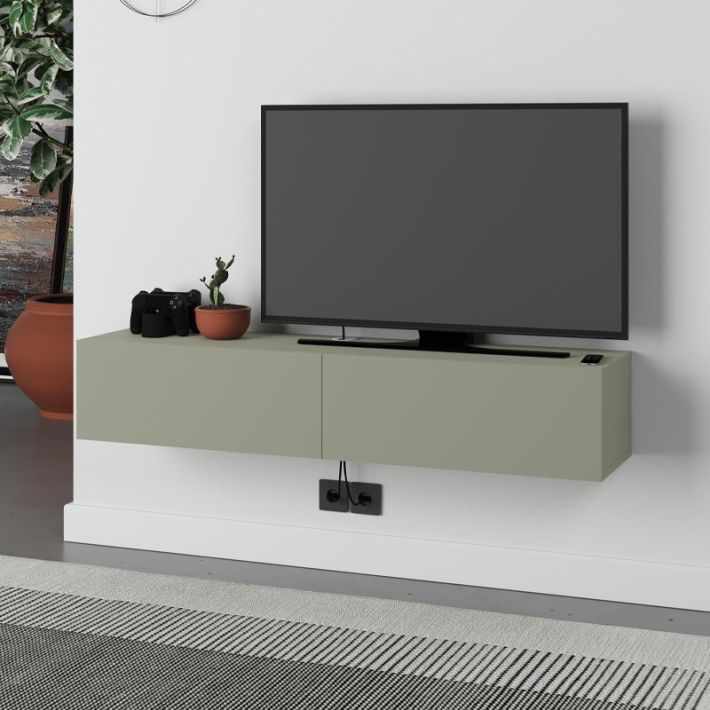 Έπιπλο τηλεόρασης επιτοίχιο Francy Megapap χρώμα ash green 135x31,7x25εκ.