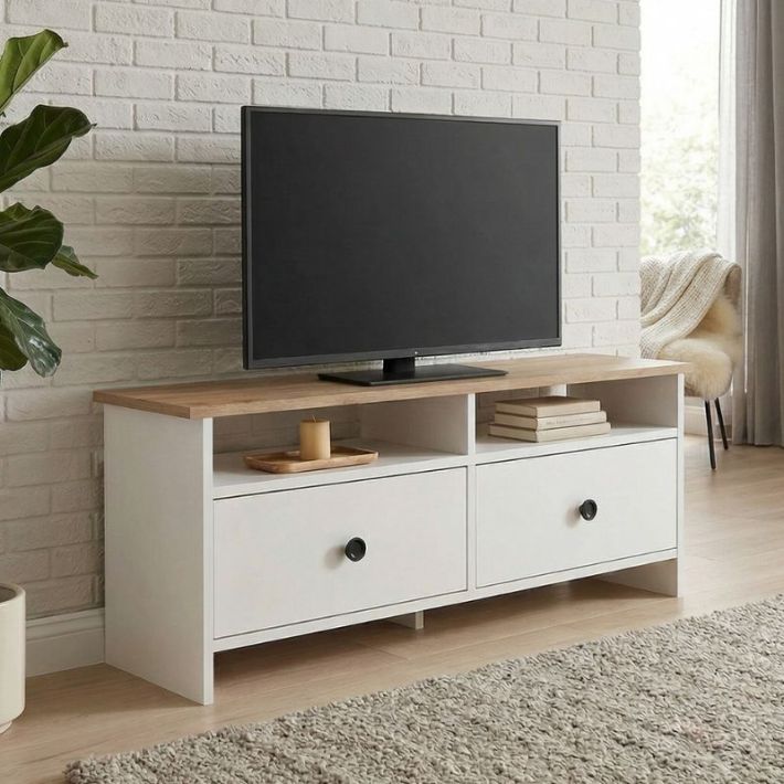 Έπιπλο τηλεόρασης Gradias Megapap χρώμα λευκό - sapphire oak 120x29,6x46,8εκ.