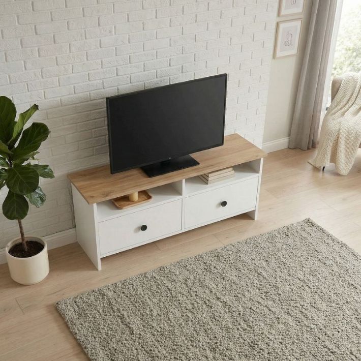 Έπιπλο τηλεόρασης Gradias Megapap χρώμα λευκό - sapphire oak 120x29,6x46,8εκ.