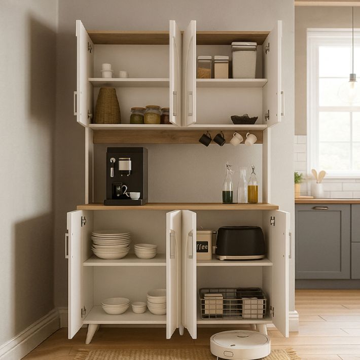 Έπιπλο κουζίνας Kalira 4 Megapap χρώμα λευκό - rota oak 120x40x196εκ.