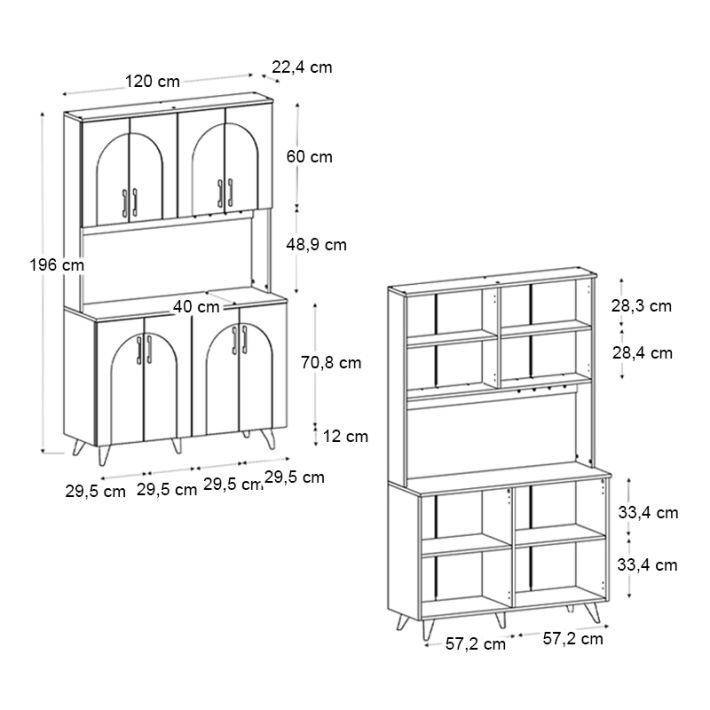 Έπιπλο κουζίνας Kalira 4 Megapap χρώμα λευκό - rota oak 120x40x196εκ.