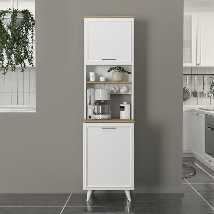 Έπιπλο κουζίνας Potter 1 Megapap χρώμα λευκό - rota oak 53,4x39,6x196,1εκ.