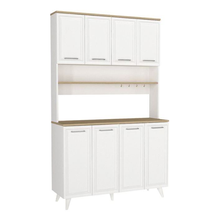 Έπιπλο κουζίνας Potter 4 Megapap χρώμα λευκό - rota oak 120x40x196,1εκ.