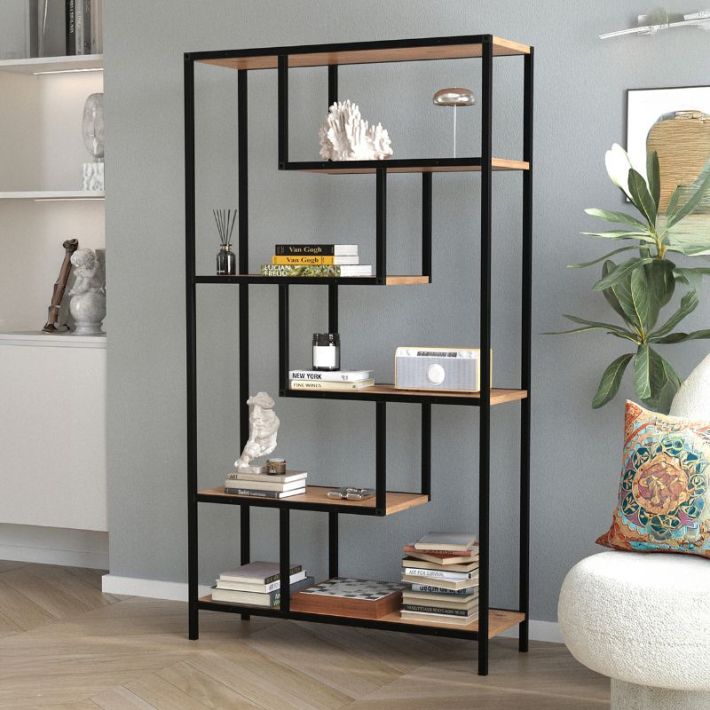 Βιβλιοθήκη Larissa Megapap χρώμα μαύρο - pine oak 90x30x159εκ.