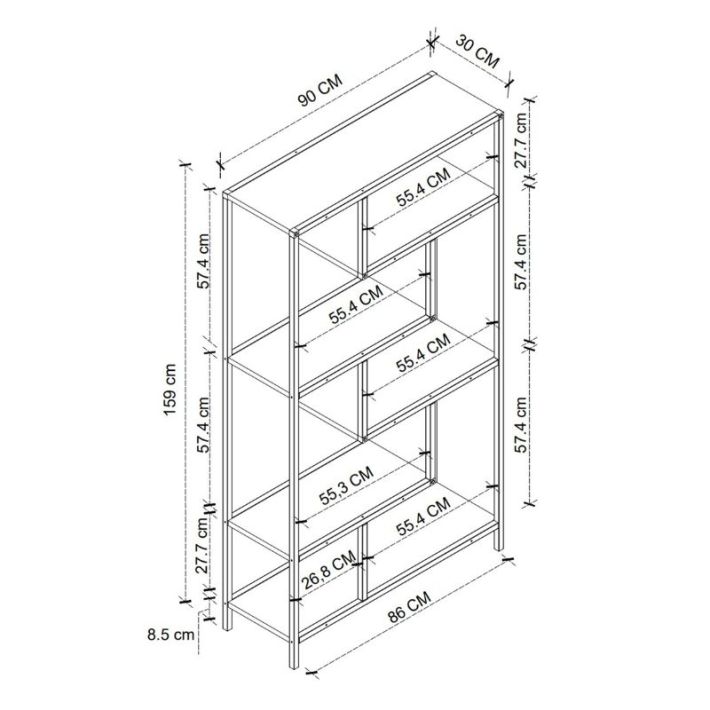 Βιβλιοθήκη Larissa Megapap χρώμα μαύρο - pine oak 90x30x159εκ.