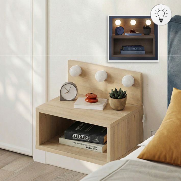 Κομοδίνο επιτοίχιο Treo Megapap με LED χρώμα sapphire oak 40x30x33,8εκ.