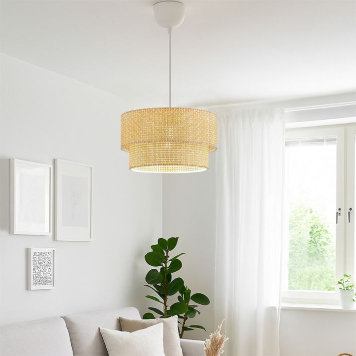 Φωτιστικό οροφής Sora Megapap E27 ύφασμα PVC μονόφωτο χρώμα μπεζ Ø30x70εκ.