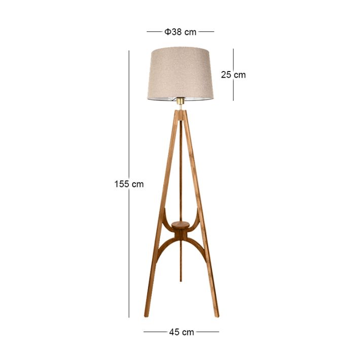Φωτιστικό δαπέδου Solen Megapap E27 ξύλινο - ύφασμα PVC χρώμα καρυδί - μπεζ 45x45x155εκ.