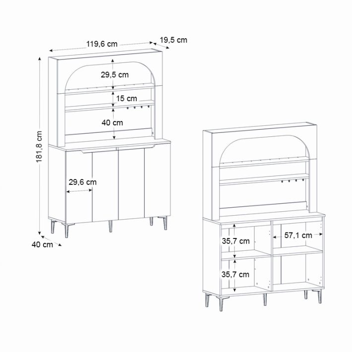Έπιπλο κουζίνας με LED Melinta 4 Megapap χρώμα λευκό 120x40x181,8εκ.